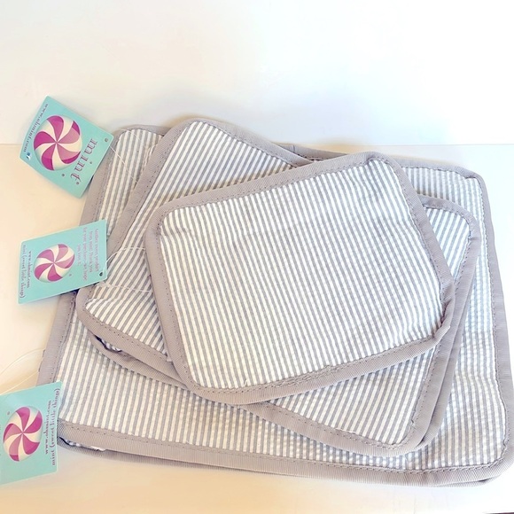 Grey Seersucker Stacking Set Travel Bags Oh Mint Sweet Little Things- Zipper - Picture 2 of 2